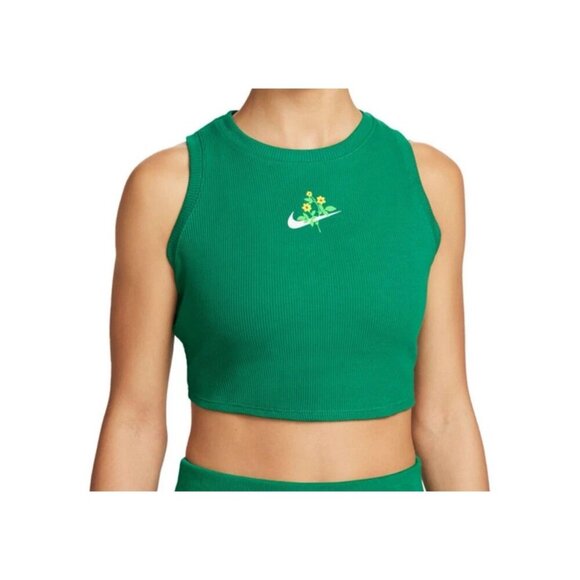 Nike Women's Sportswear Essential Cropped Ribbed Tank Top - Green New - Picture 1 of 12